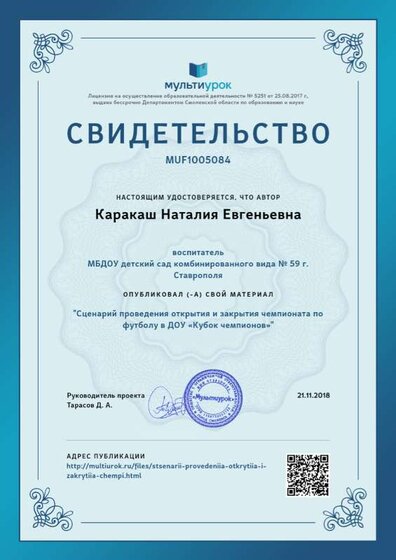 Свидетельство Сценарий проведения открытия и закрытия чемпионата по футболу в ДОУ «Кубок чемпионов».png