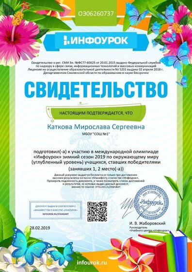 Свидетельство проекта infourok.ru №ОЭ06260737.jpg