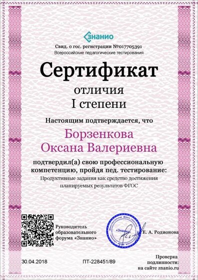 Cертификат отличия I степени-Продуктивные задания как средство достижения планируемых результатов ФГОС.jpg