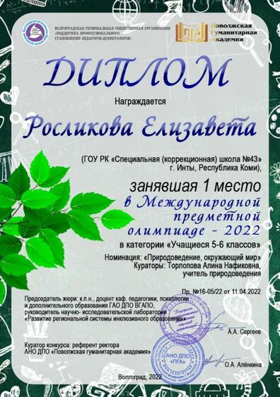 ГОУ РК «Специальная (коррекционная) школа №43» г. Инты, Республика Коми Росликова Елизавета.jpg
