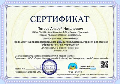11.Сертификат (Директ-Академия) Профилактика профессионального и эмоционального выгорания работников образовательных учреждений (Петров А.Н.).jpg