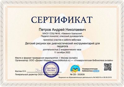 14.Сертификат (Директ-Академия) Детский рисунок как диагностический инструментарий для педагога (Петров А.Н.).jpg