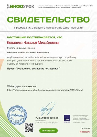 Свидетельство проекта infourok.ru №ПЙ85962947.jpg