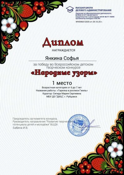 1 место Янкина Софья, Народные узоры.jpg