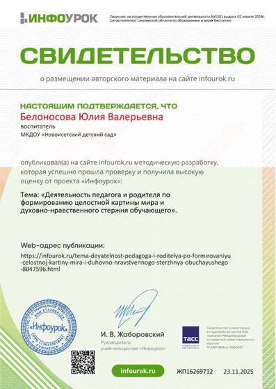 Свидетельство проекта infourok.ru №ЖП16269712.jpg