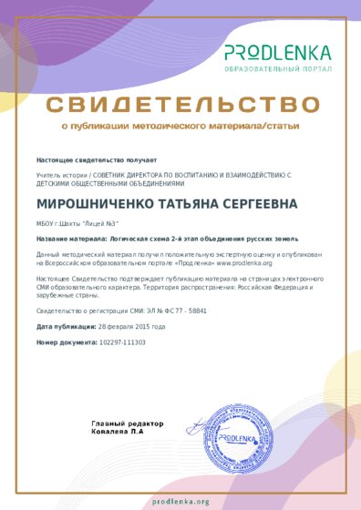 Логическая схема 2-й этап объединения русских земель