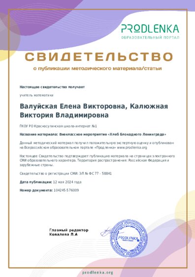 Внеклассное мероприятие «Хлеб Блокадного Ленинграда»