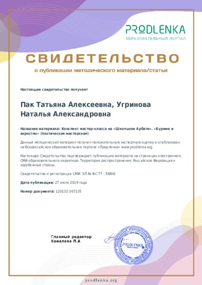 Конспект мастер-класса на «Школьном Арбате». «Буриме и акростих» (поэтическая мастерская)