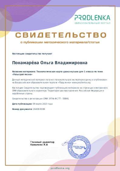 Технологическая карта урока музыки для 1 класса по теме «Разыграй песню»