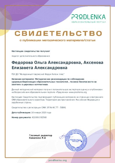 Методические рекомендации по соблюдению здоровьесберегающих образовательных технологий , техники безопасности на занятиях в цирковых коллективах