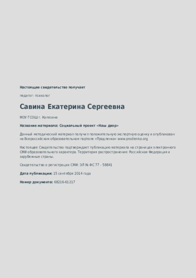 Социальный проект «Наш двор»