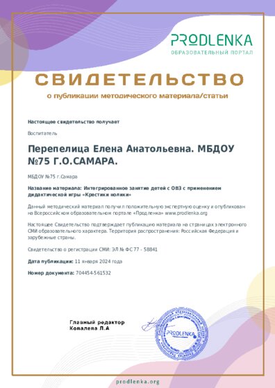 Интегрированное занятие детей с ОВЗ с применением дидактической игры «Крестики нолики»