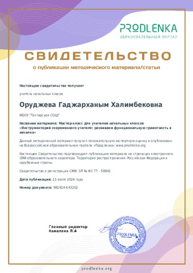Мастер-класс для учителей начальных классов «Инструментарий современного учителя: развиваем функциональную грамотность в началке»