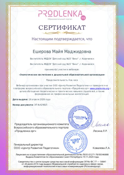 Сертификат участника Вебинара