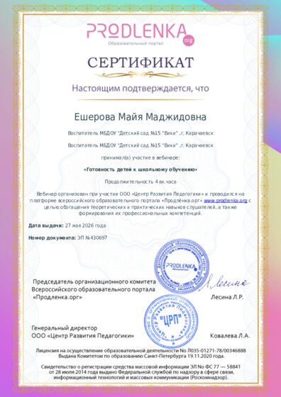 Сертификат участника Вебинара