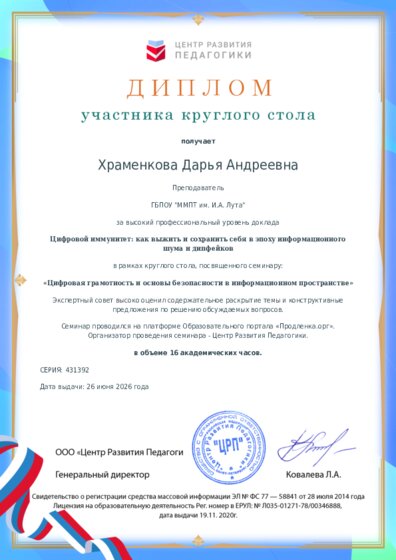 Диплом участника круглого стола