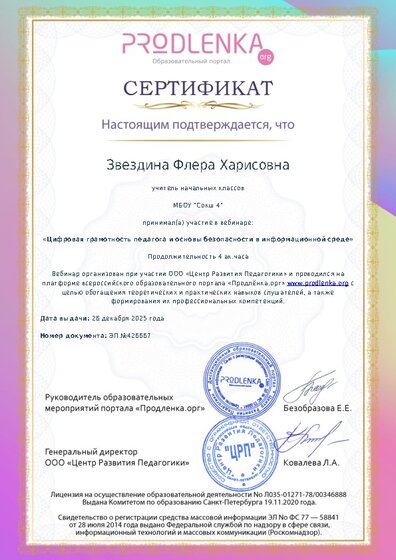 Сертификат участника Вебинара