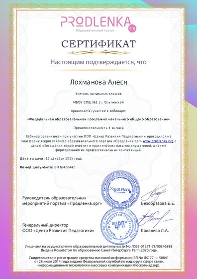 Сертификат участника Вебинара