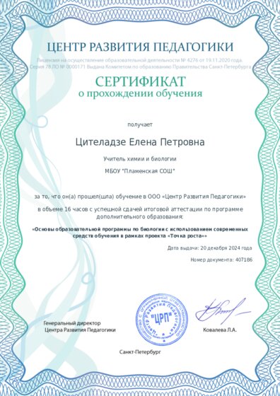 Сертификат о прохождении обучения курсов ДО