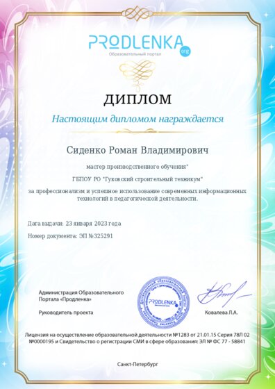 Диплом за успешное использование современных информационных образовательных технологий