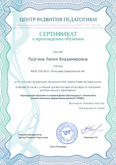 Сертификат о прохождении обучения курсов ДО