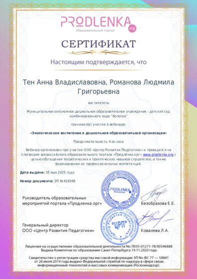 Сертификат участника Вебинара