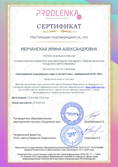 Сертификат участника Вебинара