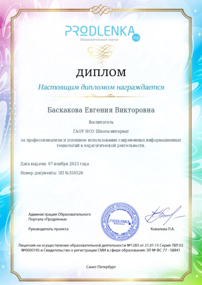 Диплом за успешное использование современных информационных образовательных технологий
