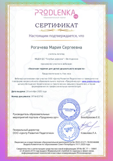 Сертификат участника Вебинара
