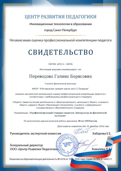Свидетельство о независимой оценке профессиональной компетенции