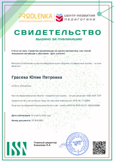Свидетельство о публикации в сборнике