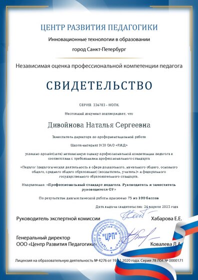 Свидетельство о независимой оценке профессиональной компетенции