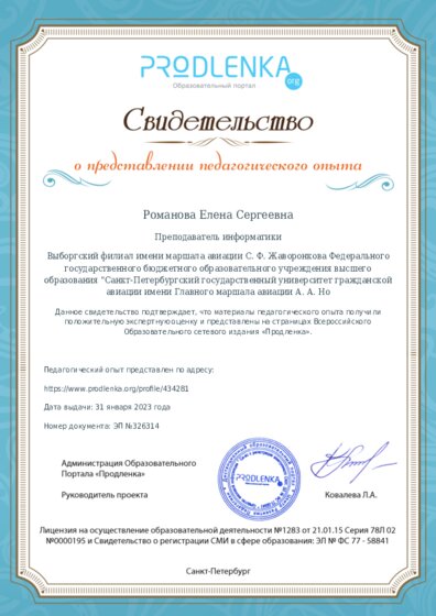 Свидетельство о представлении педагогического опыта (с положительной оценкой экспертной комиссии)