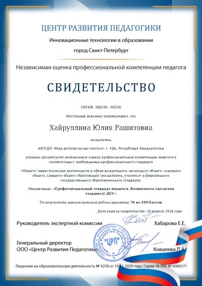 Свидетельство о независимой оценке профессиональной компетенции