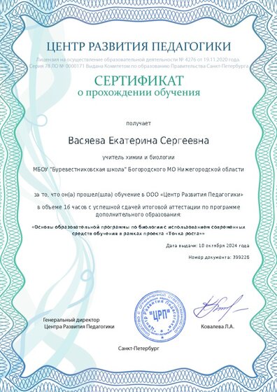 Сертификат о прохождении обучения курсов ДО