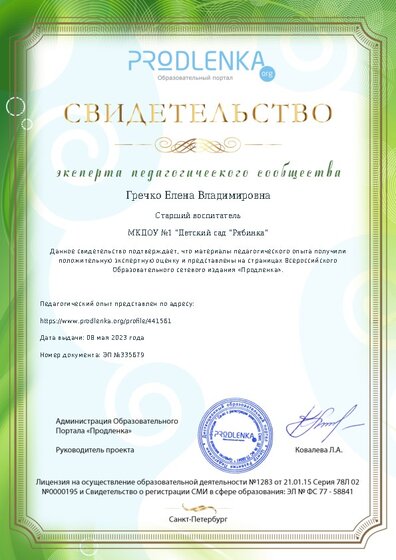 Свидетельство о представлении педагогического опыта (с положительной оценкой экспертной комиссии)
