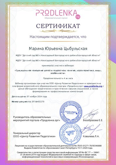 Сертификат участника Вебинара