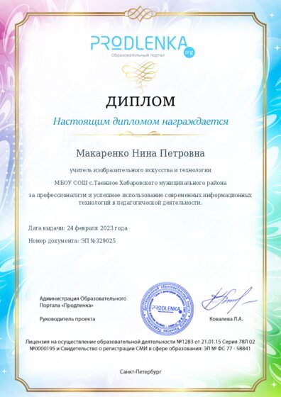 Диплом за успешное использование современных информационных образовательных технологий