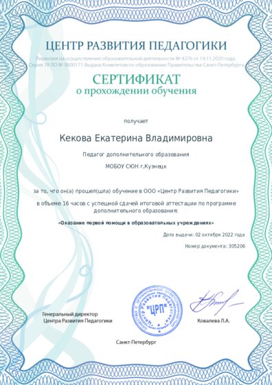 Сертификат о прохождении обучения курсов ДО