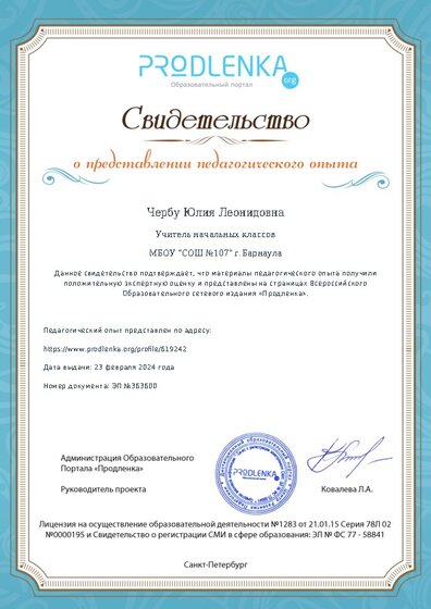 Свидетельство о представлении педагогического опыта (с положительной оценкой экспертной комиссии)