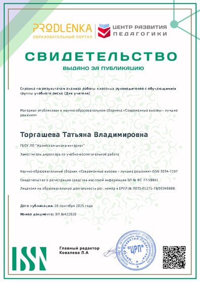 Свидетельство о публикации в сборнике