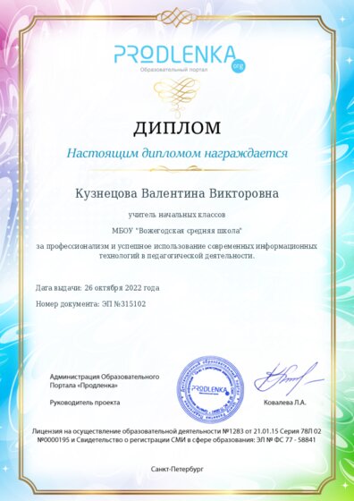 Диплом за успешное использование современных информационных образовательных технологий