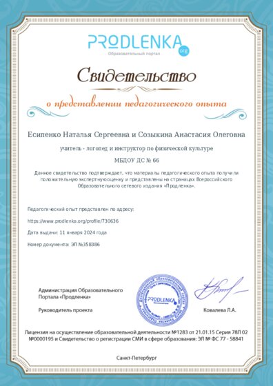 Свидетельство о представлении педагогического опыта (с положительной оценкой экспертной комиссии)