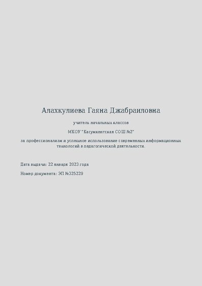Диплом за успешное использование современных информационных образовательных технологий