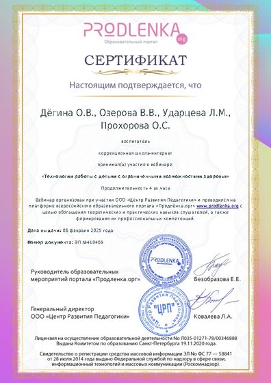 Сертификат участника Вебинара