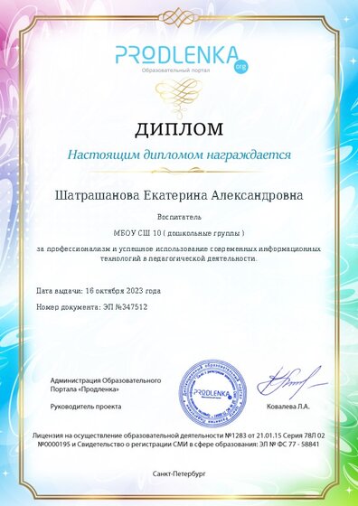 Диплом за успешное использование современных информационных образовательных технологий