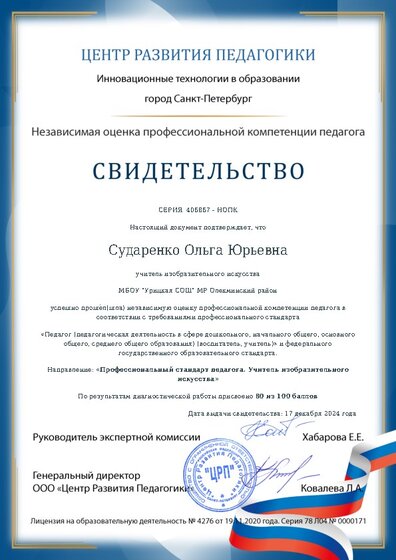 Свидетельство о независимой оценке профессиональной компетенции