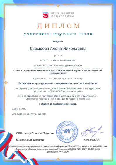 Диплом участника круглого стола