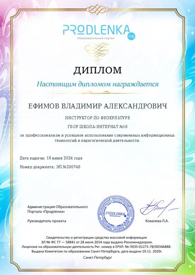 Диплом за успешное использование современных информационных образовательных технологий