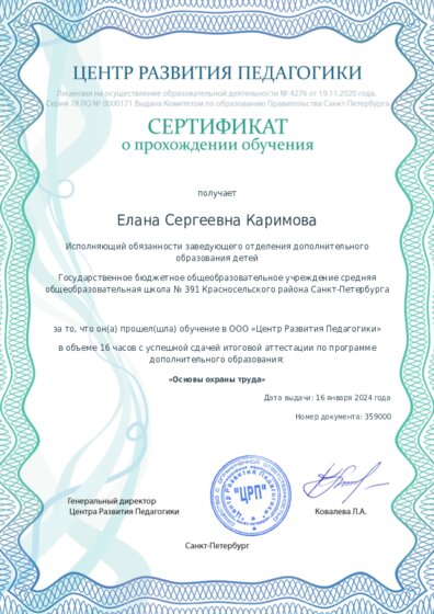 Сертификат о прохождении обучения курсов ДО